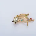 Gold-tone alloy rhinestone goldfish brooch crystal animal pin fashion jewelry accessory - White