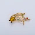 Exquisite rhinestone goldfish brooch, gold-tone metal alloy crystal animal lapel pin jewelry. - Crystal Yellow
