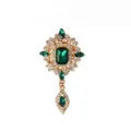Vintage emerald crystal rhinestone brooch gold metal corsage women jewelry gift main view - Dark Green