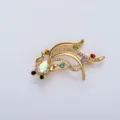 Gold tone rhinestone goldfish brooch pin with colorful crystals for women jacket coat dress - AB Color