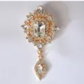 Vintage gold-tone rhinestone crystal brooch pin for women elegant apparel accessories gift - White