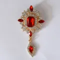 Vintage gold-toned red rhinestone crystal brooch pin for women fashion clothing accessories gift - Red