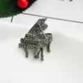 Elegant rhinestone piano brooch alloy crystal musical instrument pin for women apparel decoration - Gun Black