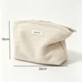 Borsa cosmetica intrecciata beige con cerniera, borsa per trucco portatile, 26x18cm - Beige Riso