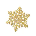 Gold rhinestone snowflake brooch pin, elegant crystal winter holiday jewelry accessory main view. - Gold