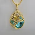 Collier pendentif goutte cristal bleu plaque or elegante mode chaine pull pour femmes - Bleu clair
