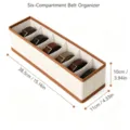 Organizzatore per Cinture a 6 Scomparti Scatola Portoggetti Pieghevole per Armadio e Cassetti - Beige con Bordo Marrone
