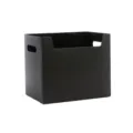 Black desktop book storage box organizer bin with side handles and open front design. - Black
