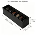 Organizzatore per cinture in pelle nera a 6 scomparti per cassetti e armadio guardaroba - Nero