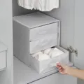 Scatola organizer per biancheria intima con cassetti in tessuto per armadio, contenitore a 3 ripiani. - Grigio chiaro