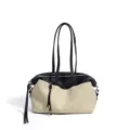 Canvas Leather Boston Bag Large Capacity Casual Shoulder Bag Commuting Crossbody Handbag - 30*12*17cm / Black