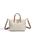 Chic canvas crossbody bag in beige and brown with top handles and adjustable strap for women. - Gray