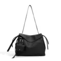 Black leather shoulder bag women's minimalist envelope crossbody bag with padlock charm. - Black
