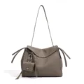 Taupe grey genuine leather shoulder bag, stylish envelope crossbody bag with metal lock. - Elephant Gray
