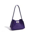 Purple leather shoulder bag with metal turn lock and long strap for women daily fashion style. - Blueberry Purple