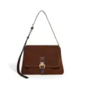 Vintage suede leather shoulder bag, large capacity casual crossbody tote for women. - Brown
