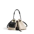 Canvas bucket shoulder bag with black leather trim, braided handle and detachable mini pouch. - Linen Black