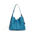 Genuine leather crossbody hobo bucket bag, casual large capacity shoulder bag for women. - 30 x 27 x 12cm / Diamond Blue