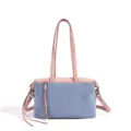 Stylish denim and leather patchwork shoulder bag, large capacity commute tote for women. - 30x12x11cm / 3Q Pink