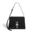 Black suede leather shoulder bag vintage chic underarm tote bag for women daily commute - Black