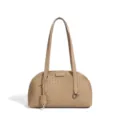 Woven leather boston shoulder bag, elegant casual tote handbag for daily women commuting. - 32*12*19 cm / Milk Tea