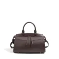 Dark brown leather top handle shoulder bag retro bowling casual crossbody bag for women - Coffee