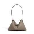 Taupe leather shoulder bag for women, stylish dumpling handbag with chic turn-lock closure. - Elephant Gray