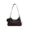 Brown suede shoulder bag for women, retro underarm hobo bag with stylish metal hardware and pouch. - Dark Coffee