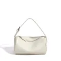White genuine leather cylinder underarm bag, minimalist shoulder handbag for women daily. - 19*9*10cm / Off White