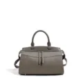 Grey leather top handle bag, retro bowling shoulder crossbody bag, casual chic style. - Elephant Gray