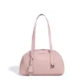 Pink woven leather shoulder bag, classic commuter Boston handbag with elegant intrecciato style. - 32*12*19 cm / Almond Pink
