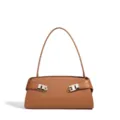 Brown leather underarm shoulder bag with metal buckle, stylish minimalist daily commuter purse - 32*10*15CM / Reddish Camel Brown