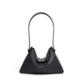 Black leather shoulder bag, stylish trapezoid commuting handbag, minimalist design variant. - Black