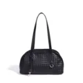 Bolso de mano negro de cuero trenzado elegante bolso boston clásico bolso de hombro chic - 32*12*19 cm / Negro