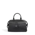 Black top handle shoulder bag, minimalist retro bowling style faux leather daily crossbody bag - Black