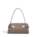 Taupe genuine leather underarm shoulder bag with metal buckle and red lining for women. - 32*10*15CM / Dark Gray