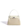 Chic woven straw shoulder bag with leather trim and top handle for stylish summer beach wear. - 28*12*19cm / Milk White