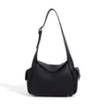 Sac porté épaule en cuir véritable noir, sac oreiller tendance avec sangle réglable. - Noir