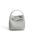 Grey genuine leather bucket bag minimalist commuter single handle shoulder crossbody bag for women - Agate Gray