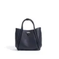 Chic leather crossbody handbag for women, stylish dark blue shoulder bag with bamboo clasp. - Black