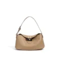 Elegant litchi grain leather shoulder bag with chic toggle closure for women stylish commute. - Trench Gray