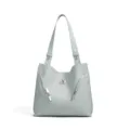 Elegant leather shoulder tote bag for women, large capacity commuter bag with stylish metal lock. - Fog Blue