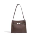 Bolso de hombro de cuero marrón con cierre giratorio elegante bolso de mano clásico - Café