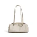Off-white genuine leather shoulder bag, vintage bowling handbag with double straps. - Glacier White
