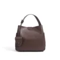 Dark brown leather bucket bag retro commuter shoulder bag with minimalist design for women - Coffee