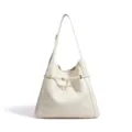 Minimalist leather shoulder bag for women, large capacity casual tote and daily commute. - White