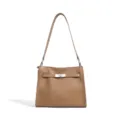 Elegante bolso de hombro de cuero color camello con cierre de giro para uso diario. - Marrón Dorado