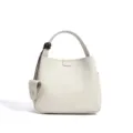 Minimalist Off-White Retro Bucket Bag Commuter Handbag with Top Handle and Elegant Strap Charm - Ivory