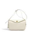 Minimalist off-white leather shoulder bag, chic women crossbody bag with metal turn-lock. - Milk White