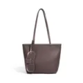Dark brown leather commuter tote bag with shoulder straps and charm pendant variant - Red Coffee